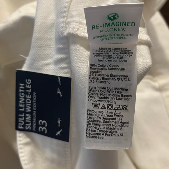 J Crew Women's 33 (36 x 30) Jean Slim Wide Leg Full Length White Denim High Rise - Picture 8 of 14